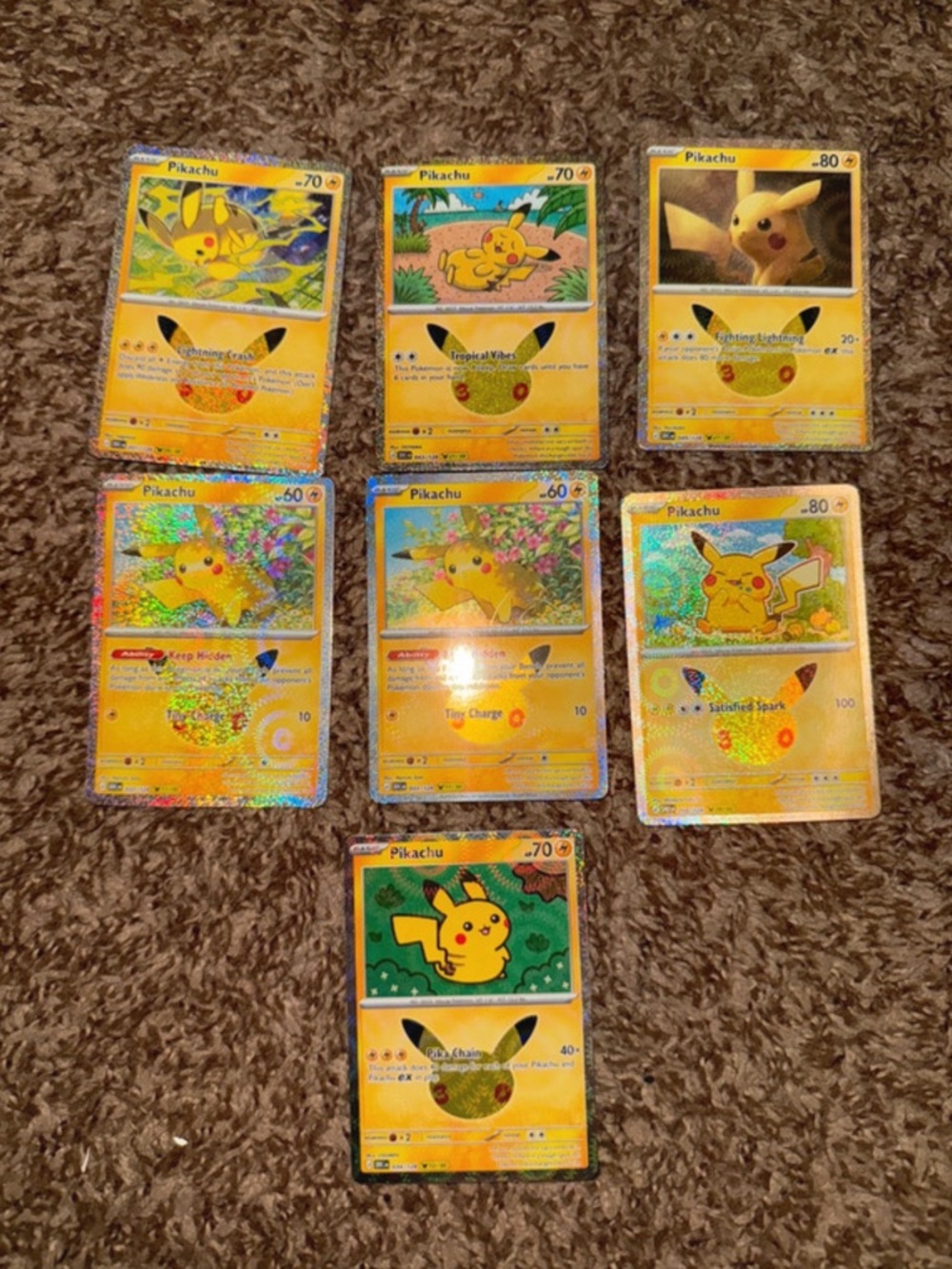 Pokemon 30th Anniversary 7 Holo Pikachu Cards